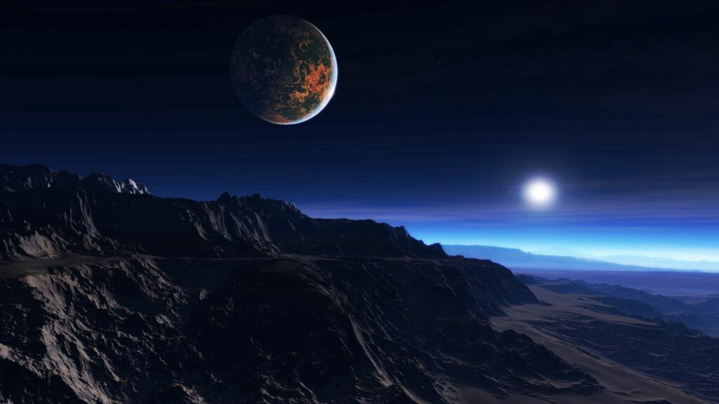 Stunning Extraterrestrial Landscape Wallpaper with Starry Sky