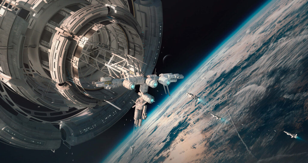 Futuristic Space Station Wallpaper: Stunning Earth View Background