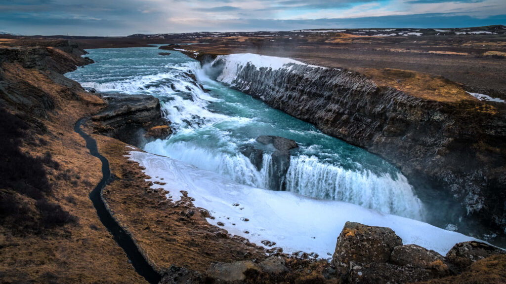Breathtaking Gullfoss Waterfall Wallpaper - Icy Landscape Background