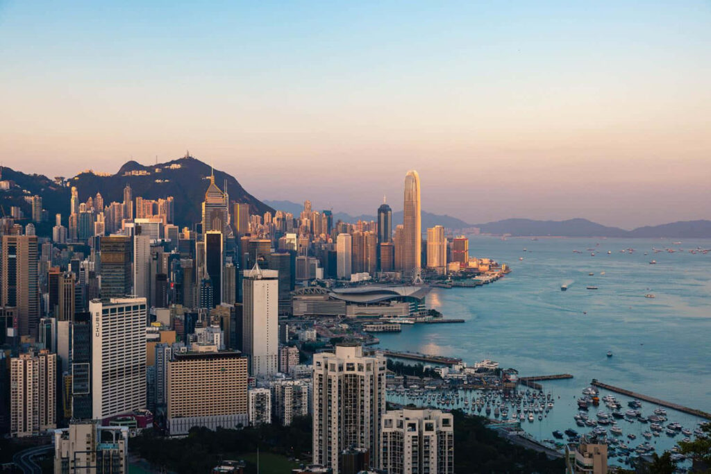 Breathtaking Hong Kong Skyline Sunset Wallpaper - Iconic Cityscape View