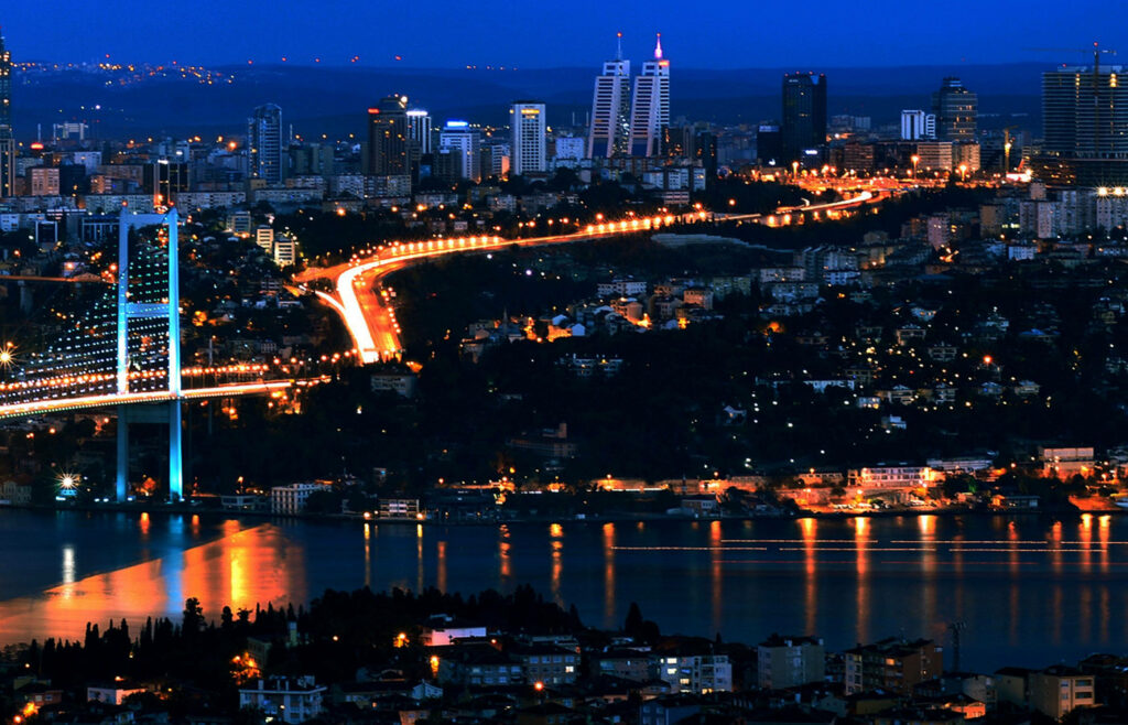Stunning Istanbul Night View: Illuminated Bosphorus & Cityscape Wallpaper