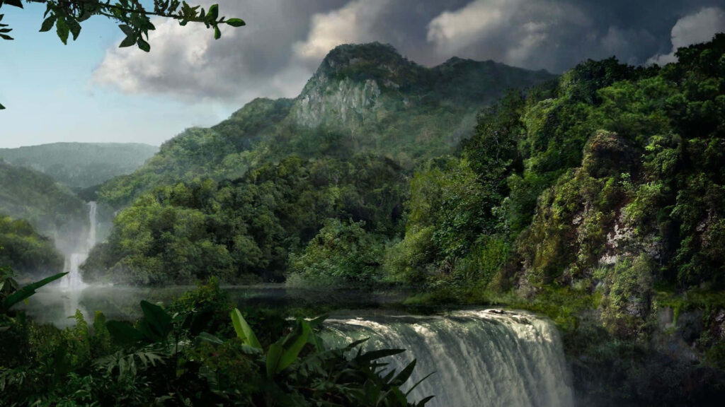 Breathtaking Jungle Waterfall Wallpaper Background - Serene Nature Scene