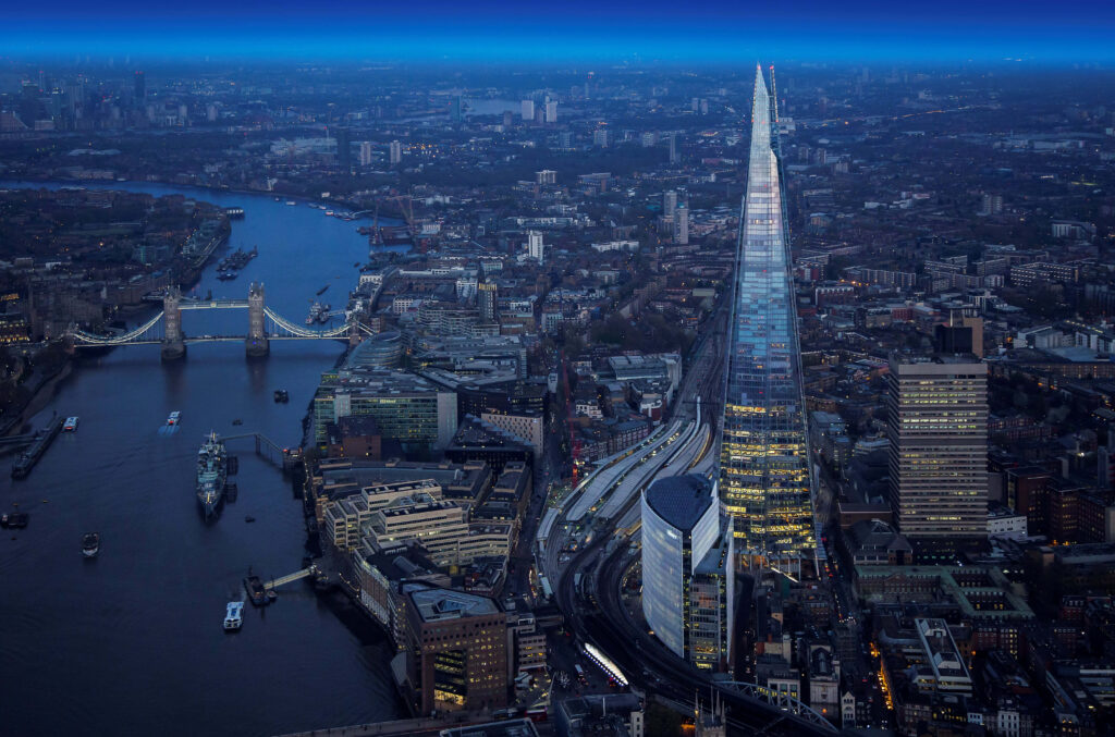 Breathtaking London Aerial View: Shard, Thames & Tower Bridge Wallpaper