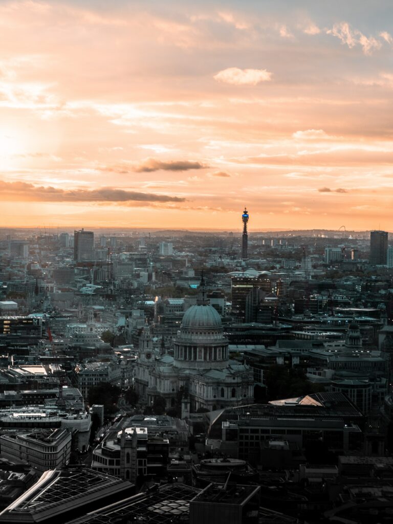 Breathtaking Sunset Aerial View Wallpaper of London, Great Britain