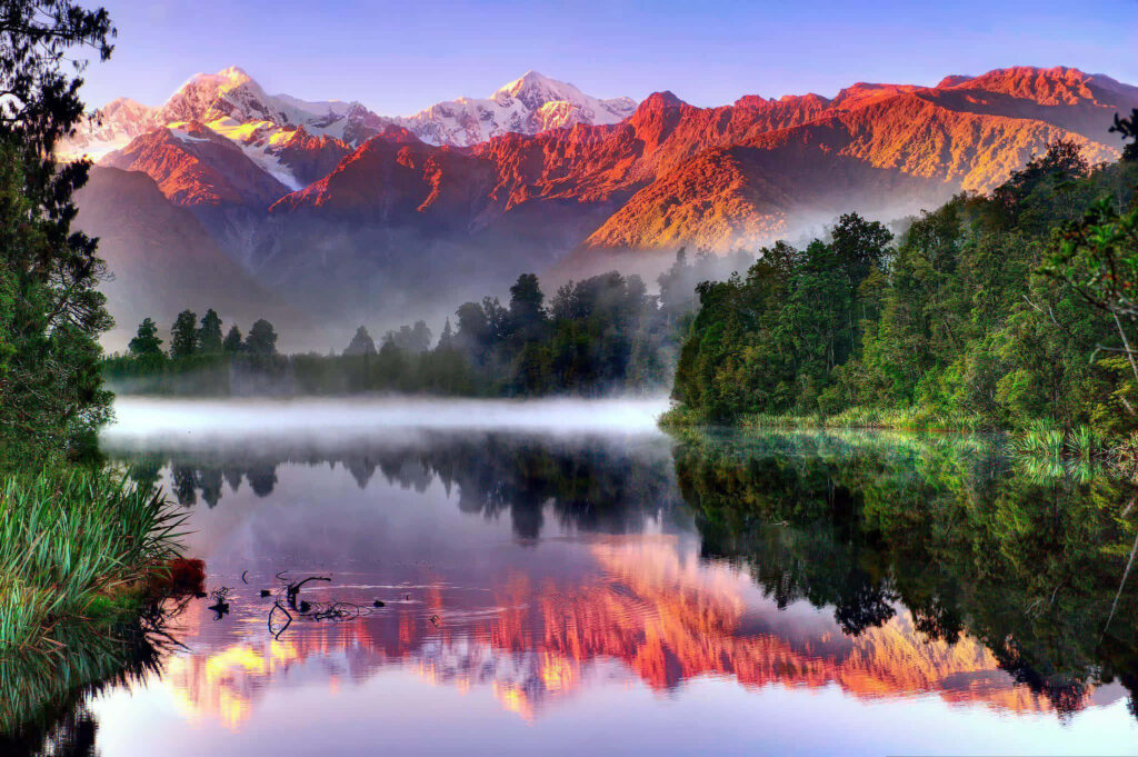 Breathtaking Mitre Peak Evening Reflection Wallpaper - New Zealand Beauty