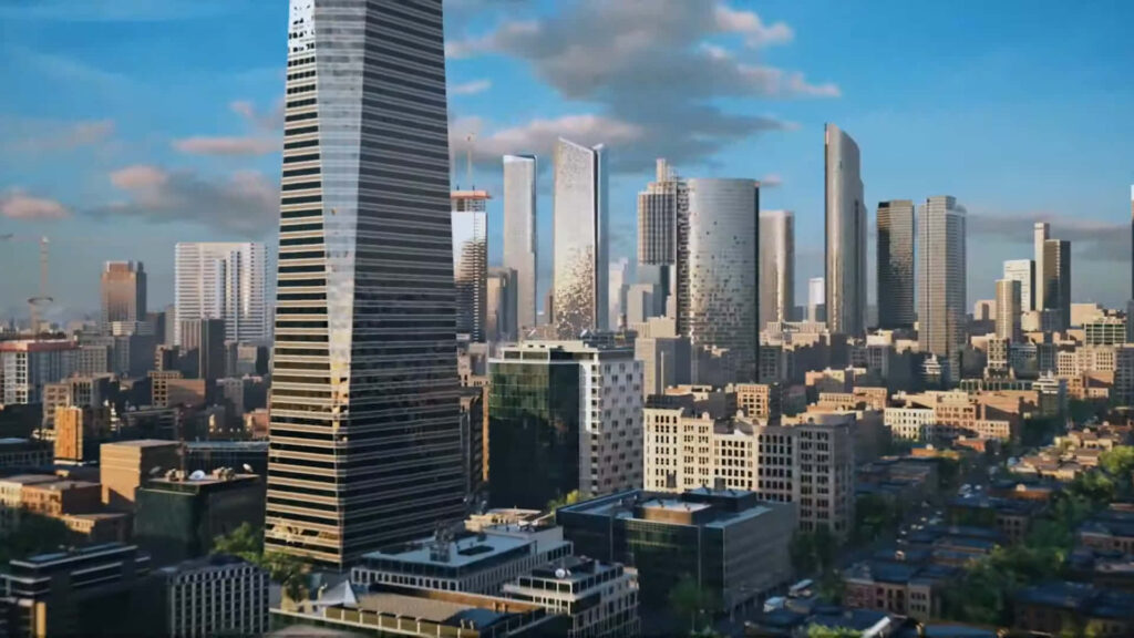 Stunning City Skyline Wallpaper: Modern Architecture at Sunrise