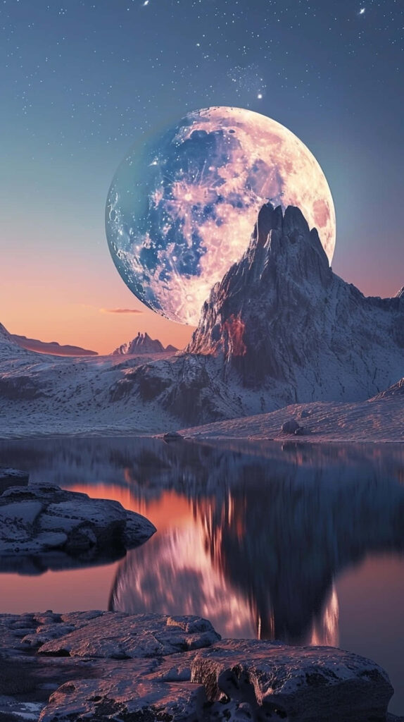Breathtaking Moonrise Wallpaper: Colossal Moon & Mountain Peaks