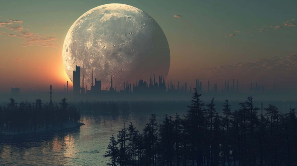 Breathtaking Moonset Wallpaper: Serene Cityscape Reflections