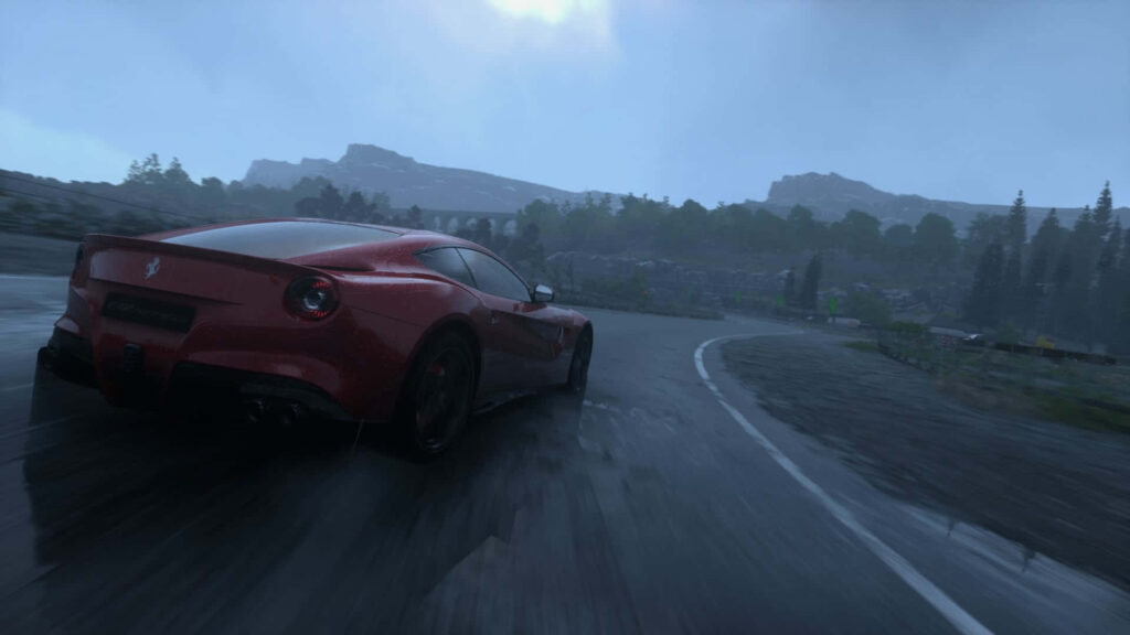 Crimson Beast Unleashed: An Exhilarating Glimpse of Ferrari F12 Berlinetta in Full Flight Wallpaper