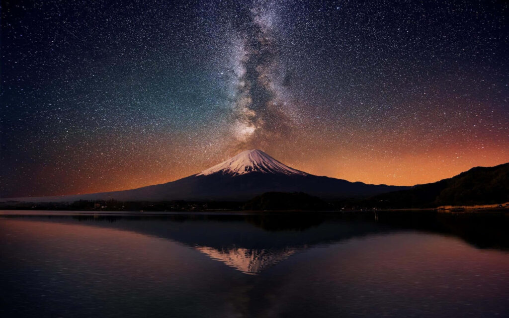 Stunning Mount Fuji Wallpaper: Starry Night with Milky Way Reflection