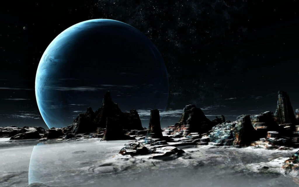 Breathtaking Neptune: Cosmic Landscape Wallpaper with Starry Sky