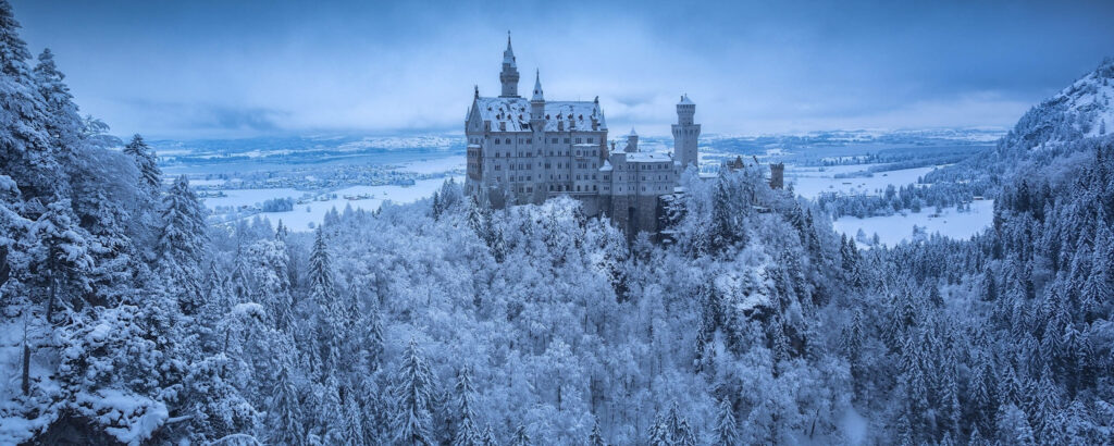 Neuschwanstein Castle Winter Wallpaper: Snowy Forest Serenity