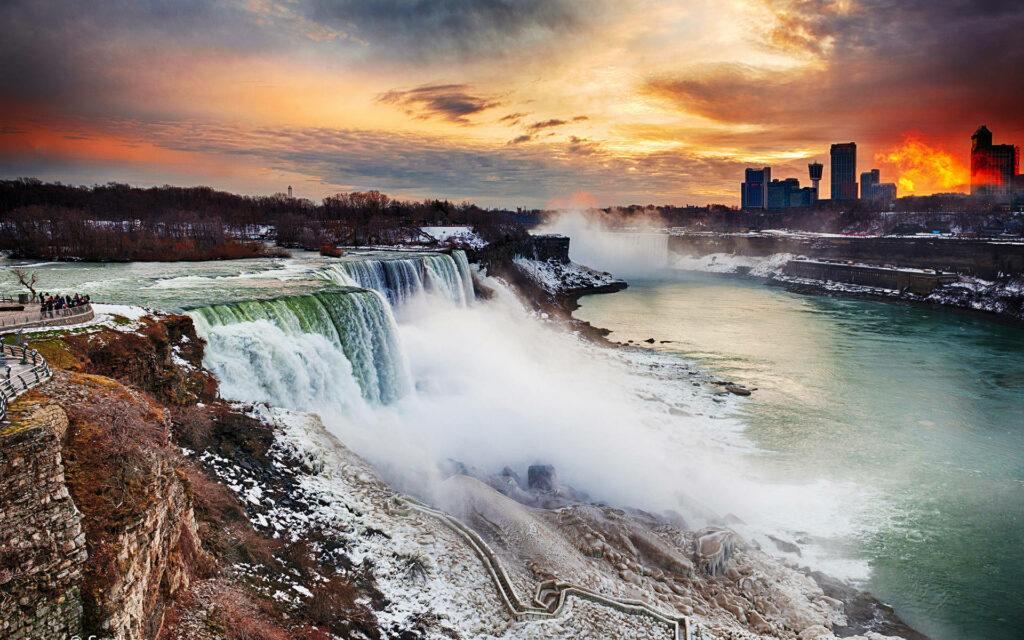 Stunning Niagara Falls Sunset Wallpaper - Vibrant Scenic Background