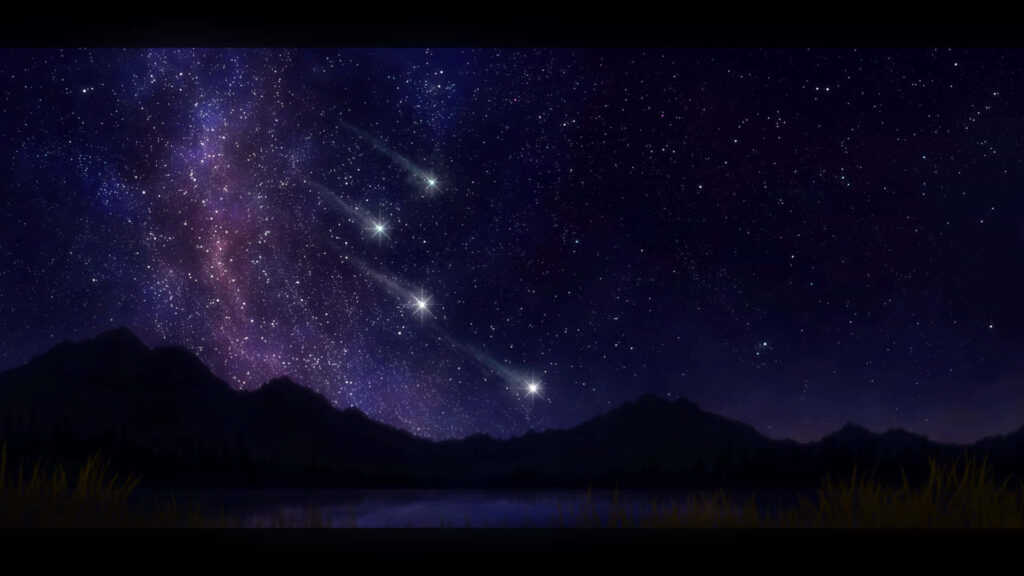 Serene Night Sky Wallpaper: Meteor Shower & Silhouetted Mountains