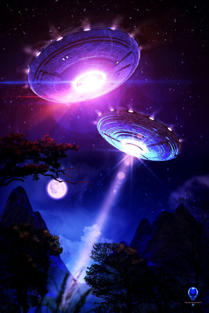 Breathtaking UFOs in Nighttime Landscape - Stunning Wallpaper Background