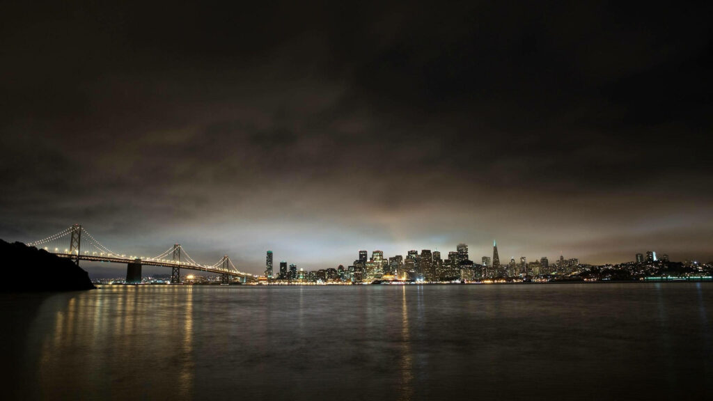 Stunning Oakland Night Skyline Reflection Wallpaper – City & Bridge