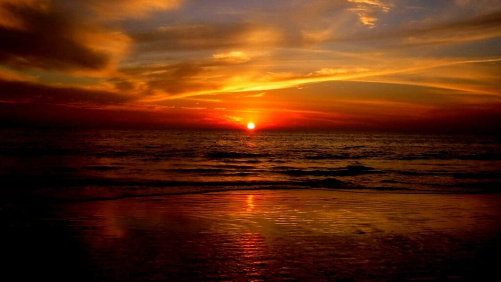 Breathtaking Sunset Ocean Wallpaper: Serene Beach Reflection