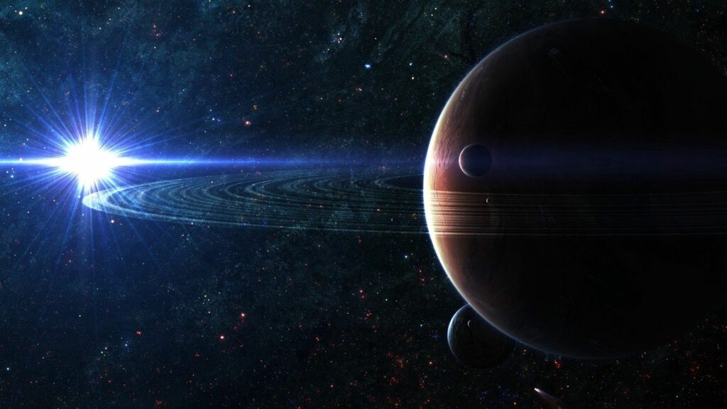 Stunning Space Wallpaper: Luminous Stars & Ringed Planet Backdrop