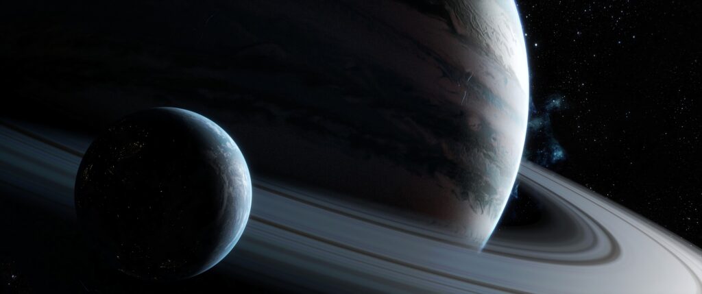 Breathtaking Outer Space Wallpaper: Planet with Rings & Distant Stars