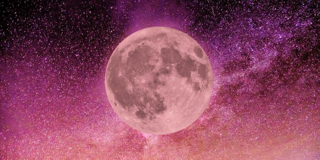 Stunning Pink Moon Wallpaper Against Starry Night Sky & Landscape