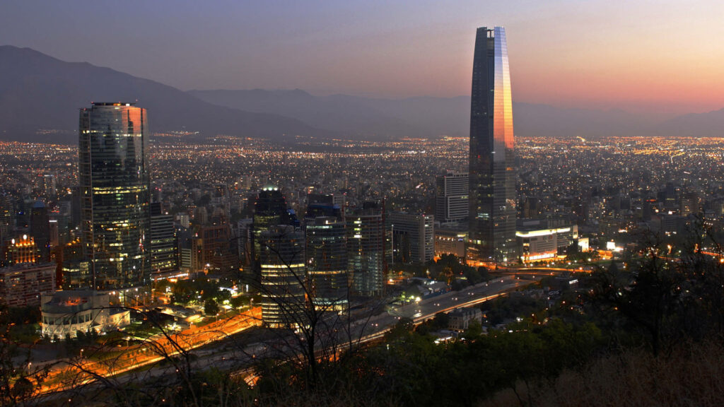 Stunning Santiago Sunset Wallpaper: Torre & City Lights View
