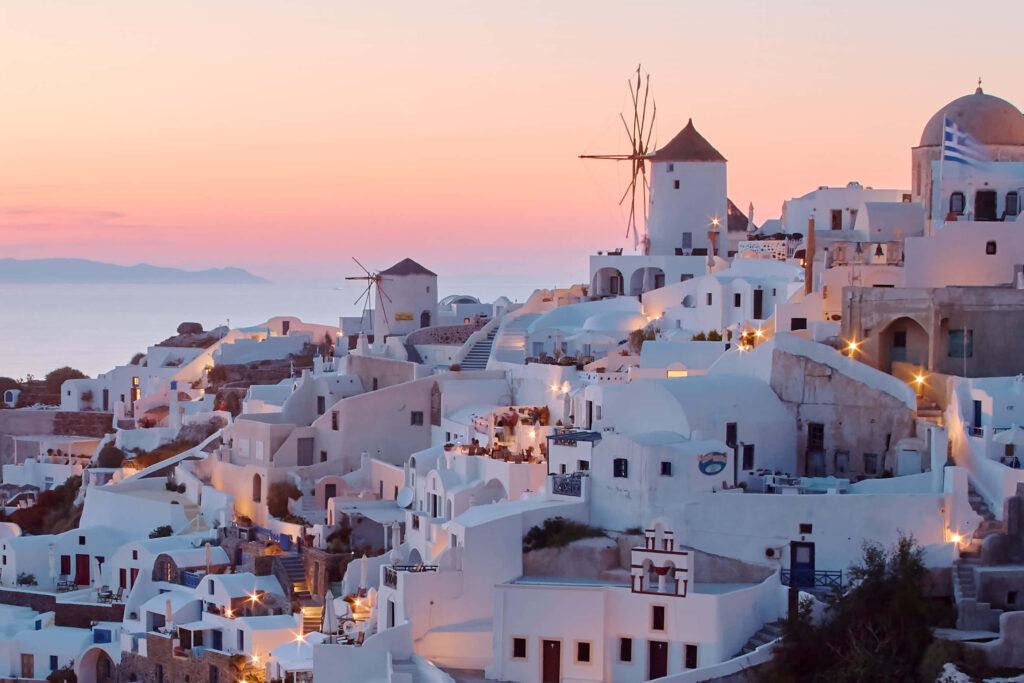 Stunning Santorini Wallpaper: White Architecture & Sunset Hues