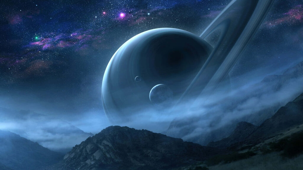 Stunning Saturn Wallpaper: Rings, Mountains & Starry Galaxy View