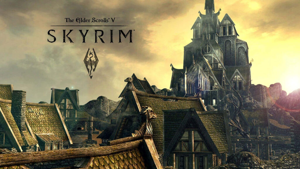 Breathtaking Skyrim Wallpaper: Rustic Village & Mystical Landscape
