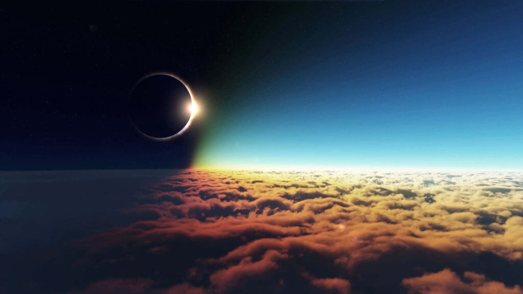 Stunning Solar Eclipse Over Colorful Clouds - Wallpaper Background