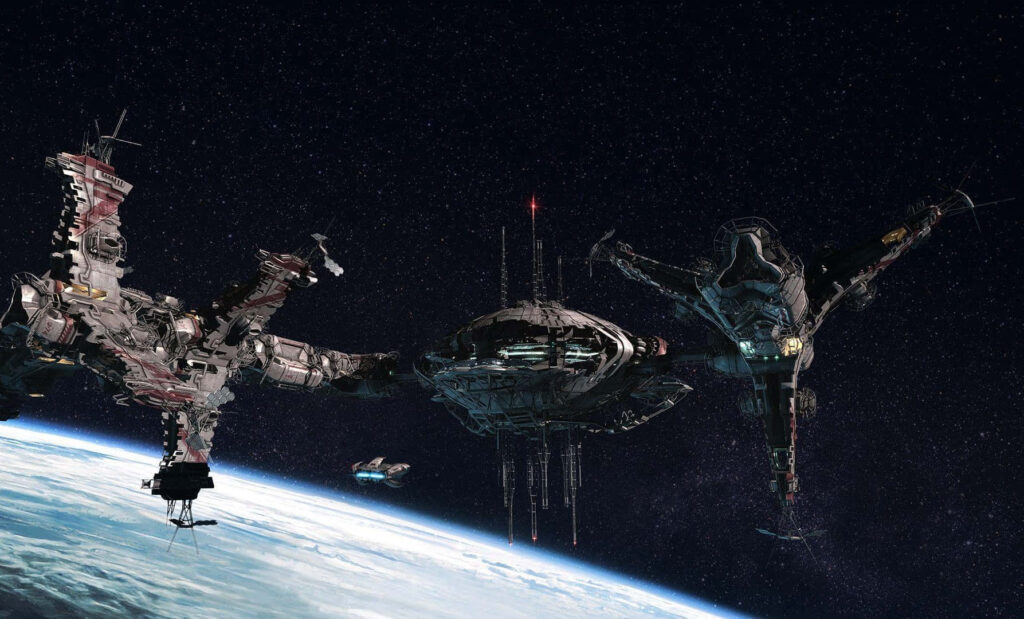 Futuristic Space Station Wallpaper: Stunning Earth & Starry Cosmos