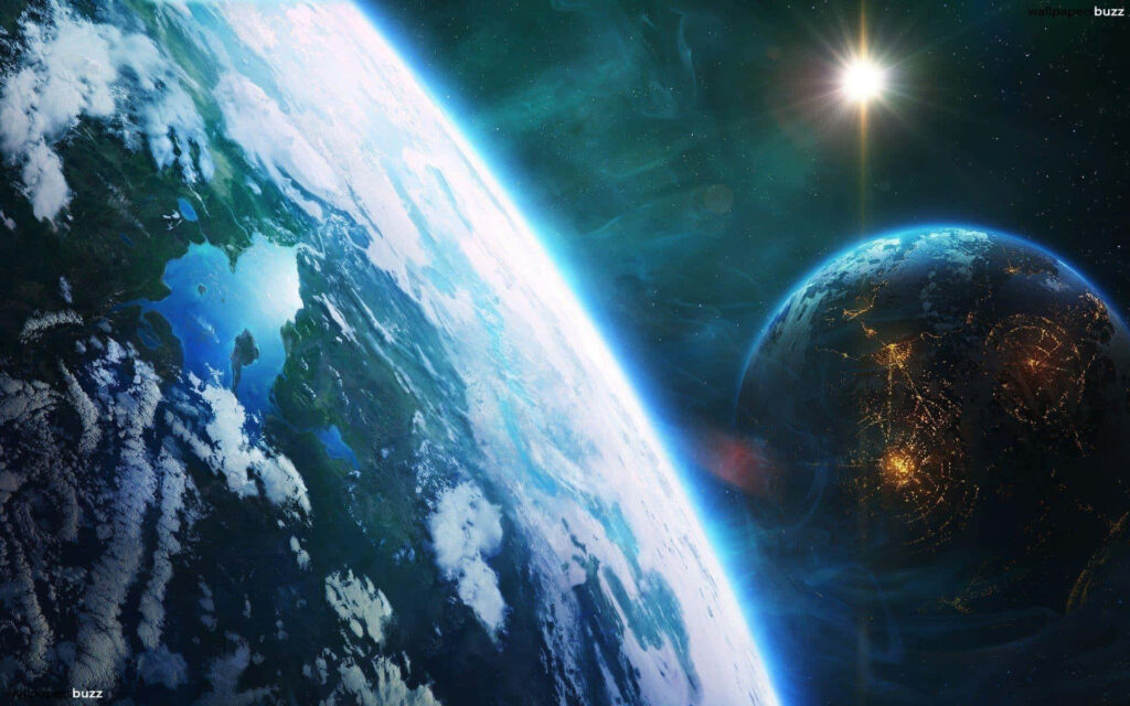 Breathtaking Outer Space Wallpaper: Massive Planets & Earth’s Glow