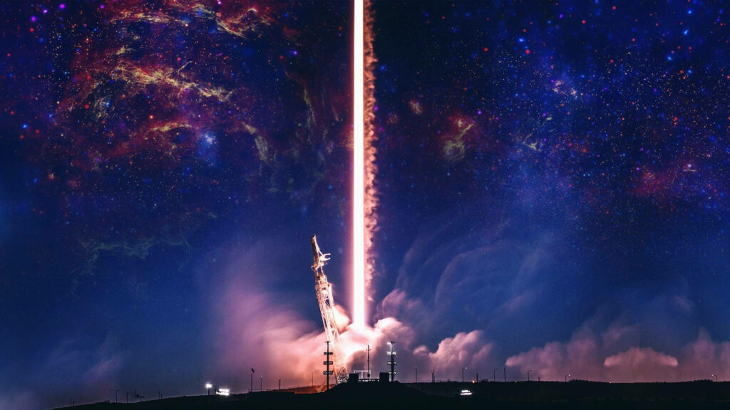 Stunning SpaceX Rocket Launch Wallpaper: Fiery Trail & Cosmic Clouds