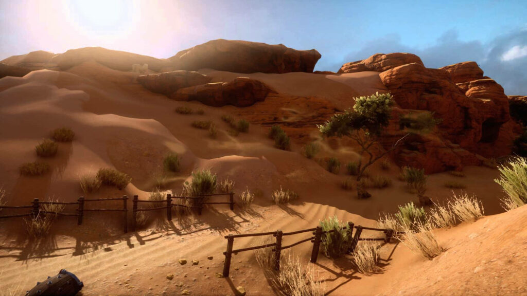 Stunning 3D Desert Wallpaper: Sunlit Dunes & Rustic Charm