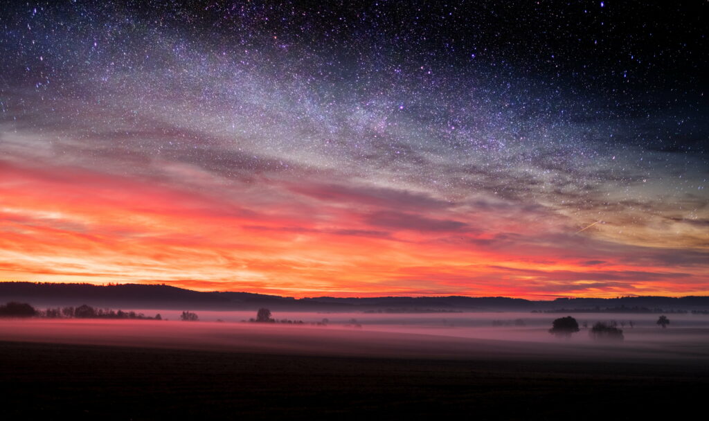 Breathtaking Sunset Landscape HD Wallpaper - Vibrant Colors & Stars