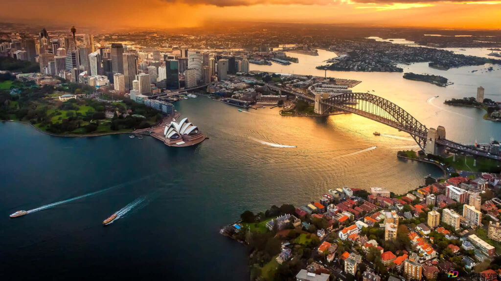 Breathtaking Sydney Aerial View Wallpaper with Opera House & Harbour Bridge
