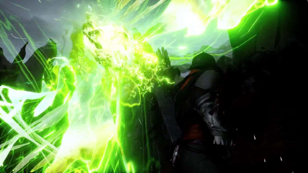 Dragon Age: Inquisition Scene featuring Armor-Clad Character and Glowing Green Rift in Fantasy RPG - Epic Narrative Background Wallpaper
