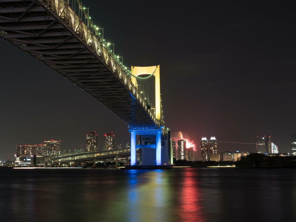 Stunning Tokyo Night View: Rainbow Bridge Wallpaper with City Skyline