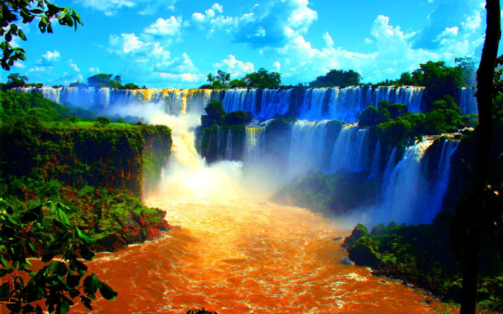 Victoria Falls Wallpaper: Stunning Cascading Waterfalls & Blue Sky