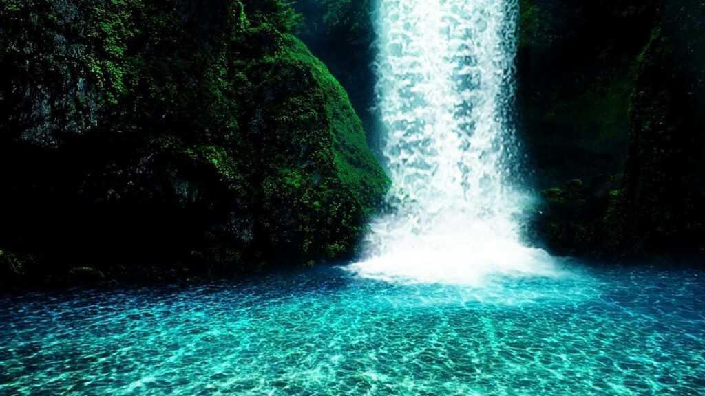 Serene Waterfall Wallpaper: Tranquil Turquoise Paradise Background
