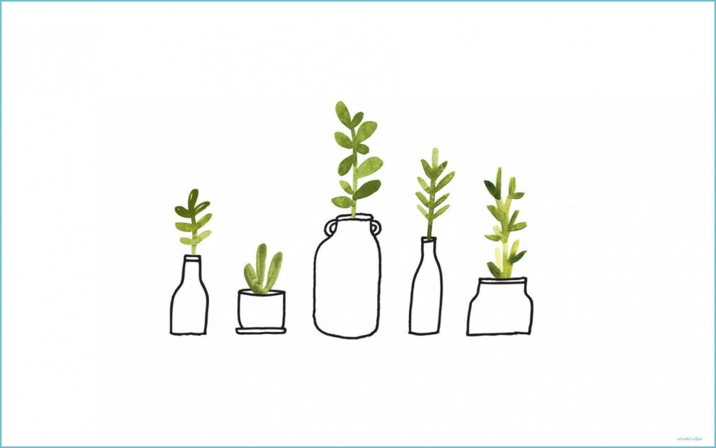 Refreshing Serenity: Greenery in Minimalistic Pots and Jars on a Clean Canvas Wallpaper