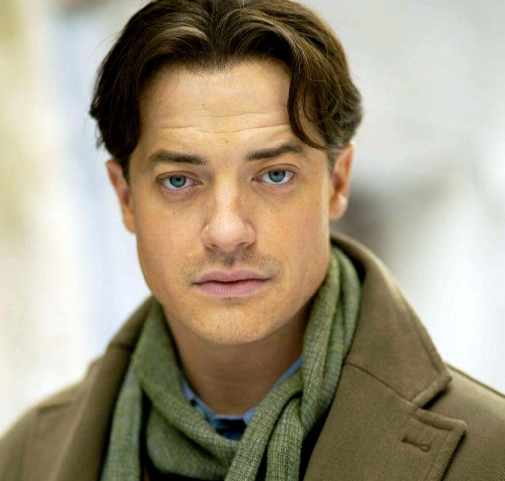 Brendan Fraser close-up portrait vintage style soft natural light muted earth tones wallpaper