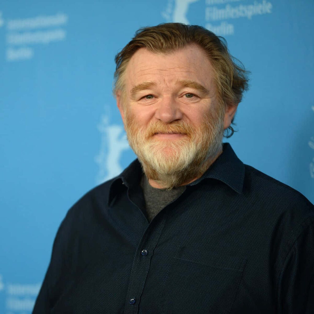 Brendan Gleeson high-resolution portrait blue backdrop charismatic Irish actor wallpaper