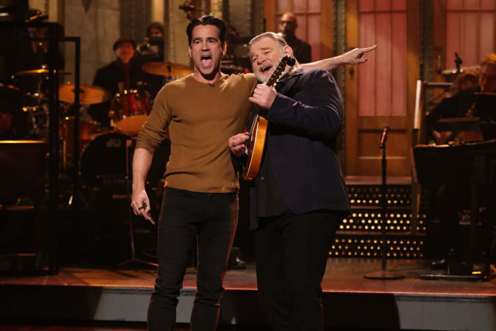 Brendan Gleeson and Colin Farrell share lively moment on stage during Saturday Night Live 2022 hosting debut Wallpaper