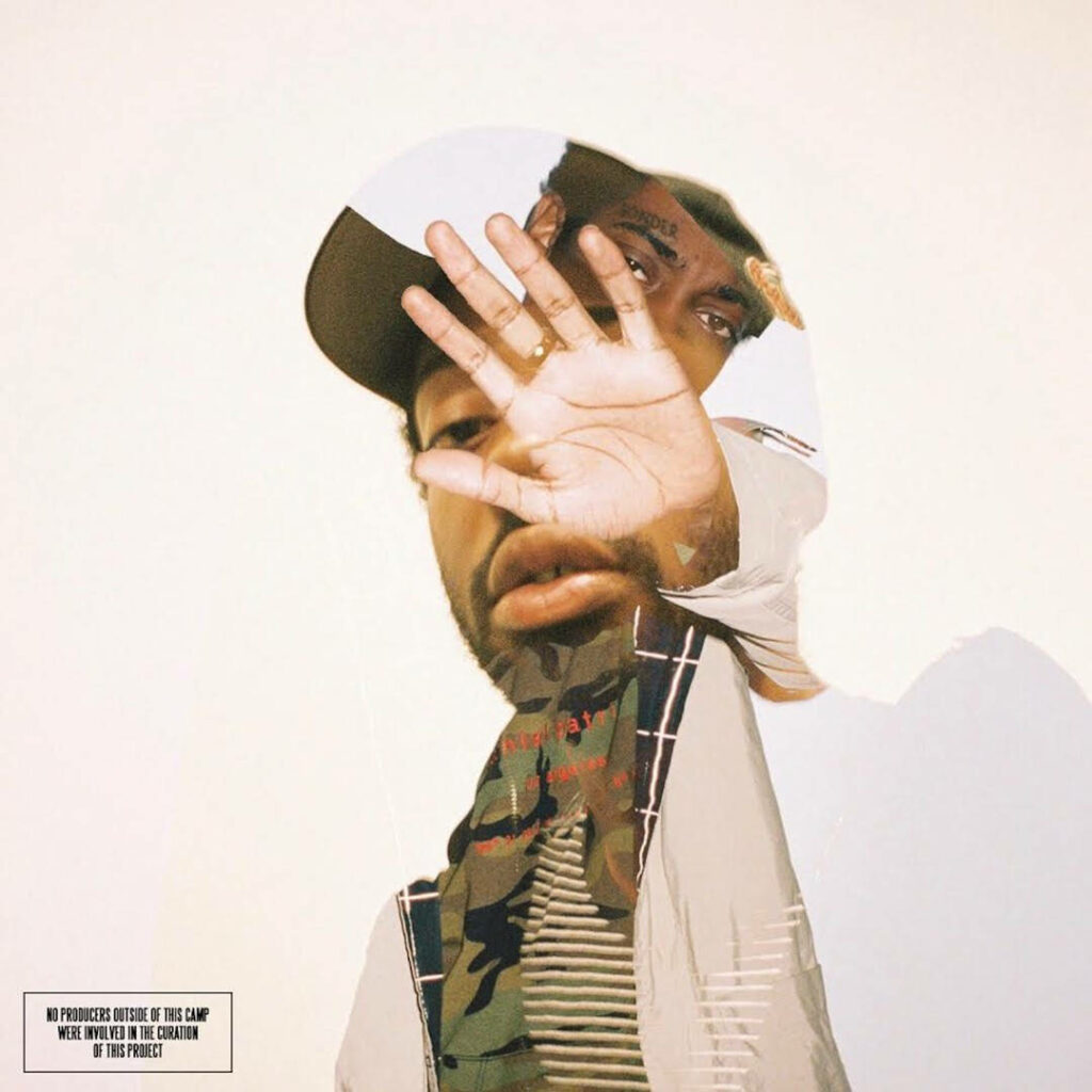 Brent Faiyaz double exposure portrait wallpaper with urban artistic textures in earthy neutral tones