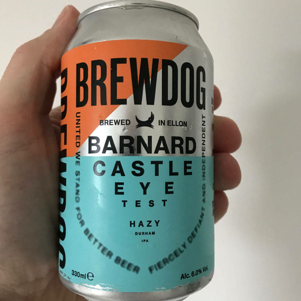 BrewDog Barnard Castle Eye Test wallpaper with bold black orange typography and hazy IPA design