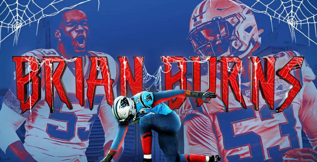 Brian Burns Spiderman football wallpaper bold red blue web lettering superhero comic style action