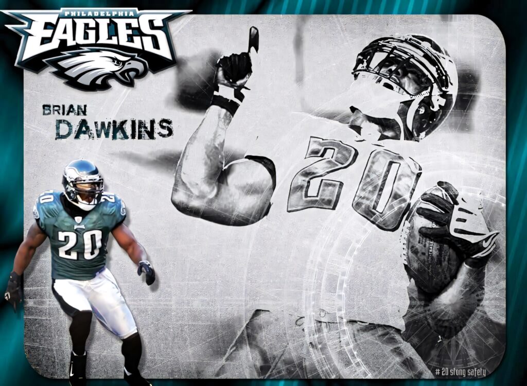 Brian Dawkins Philadelphia Eagles tribute wallpaper bold action shots intense grayscale effects