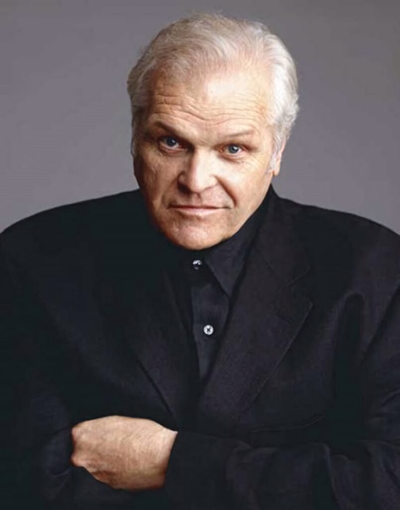 Brian Dennehy portrait wallpaper with expressive face sharp detail classic lighting gray background