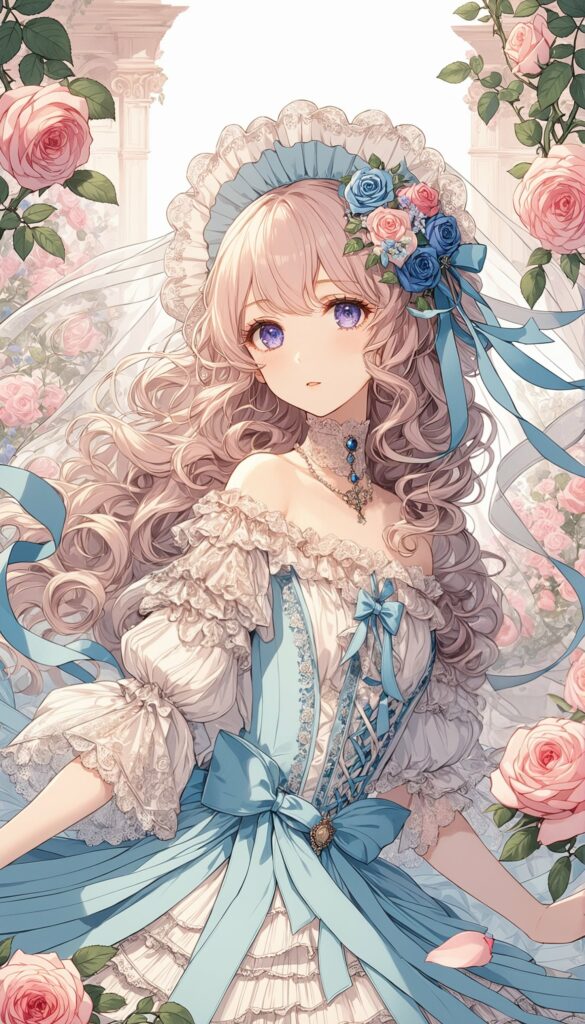 Elegant Anime Bride Wallpaper with Blooming Roses Background