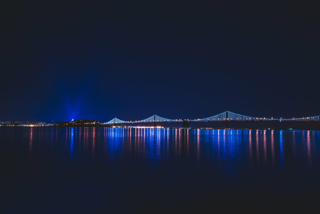 Bridge Symmetry: A Captivating Nighttime Reflection in HD Wallpaper
